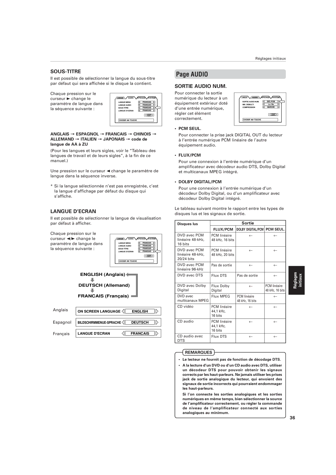 JVC XV-M555BK manual Audio, PCM Seul, Flux/Pcm, Dolby DIGITAL/PCM 