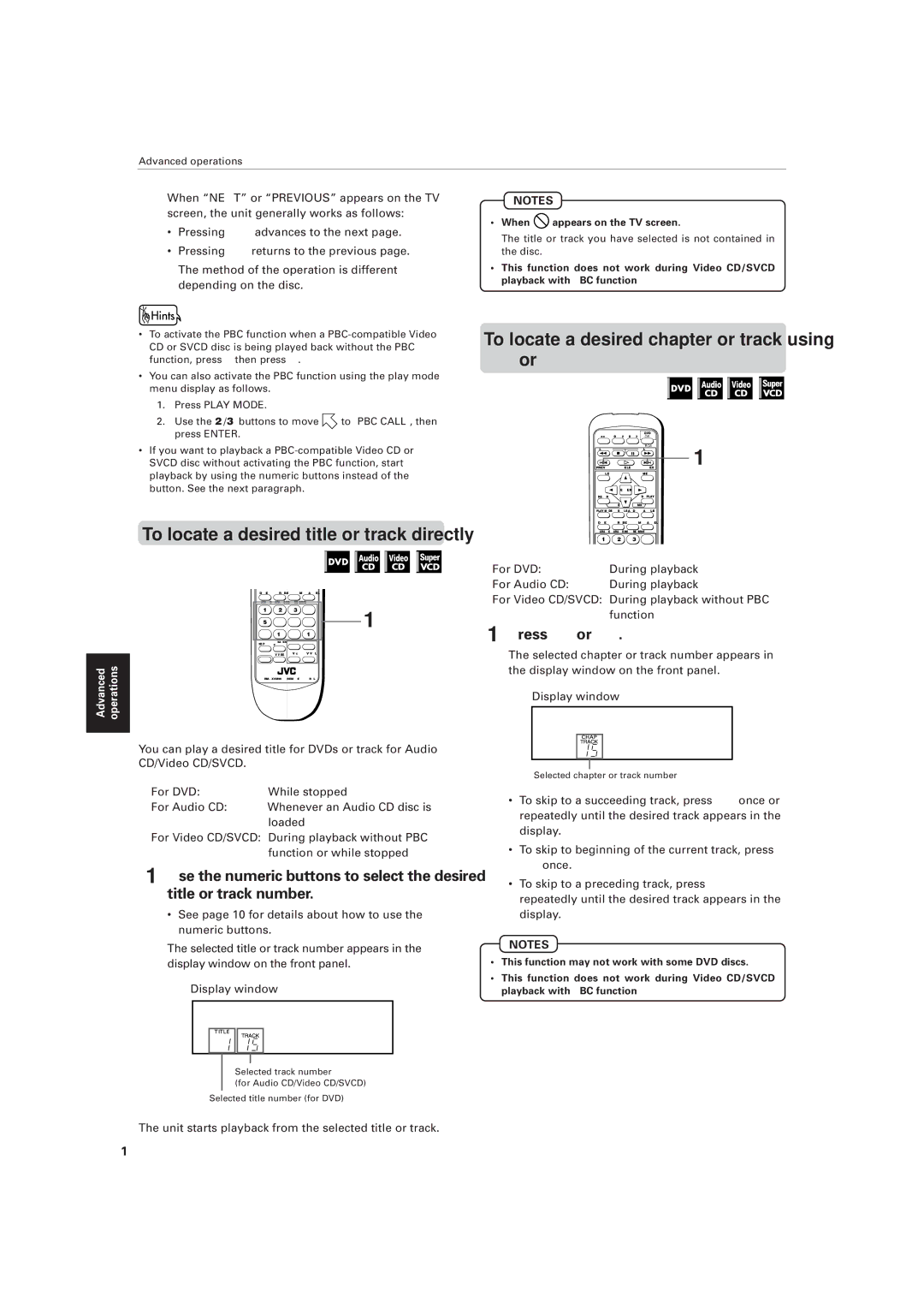 JVC XV-M557GD, XV-M556TN manual ¢ or, Unit starts playback from the selected title or track 