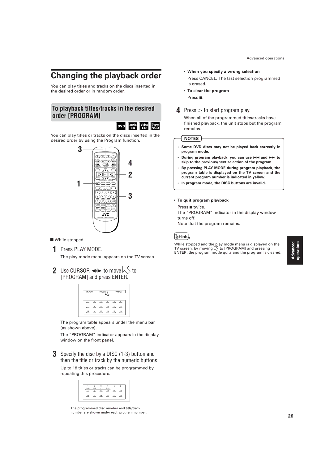 JVC XV-M556TN, XV-M557GD manual Changing the playback order, To playback titles/tracks in the desired order Program 