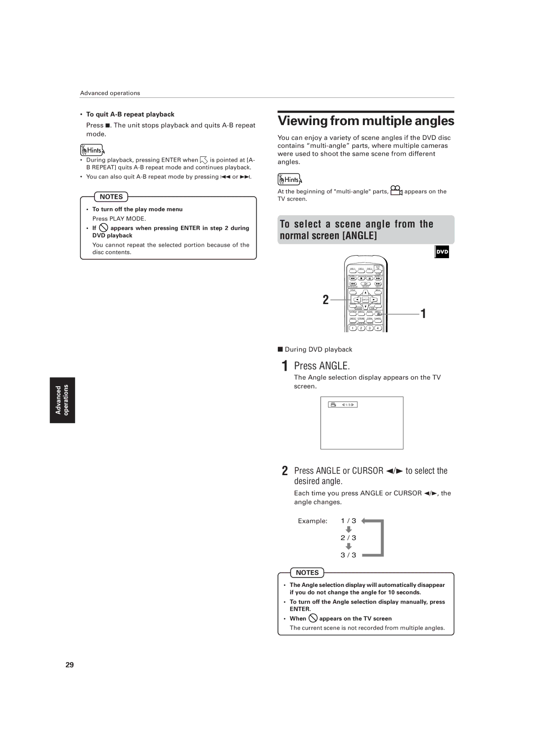 JVC XV-M557GD, XV-M556TN manual Viewing from multiple angles, To select a scene angle from the normal screen Angle 