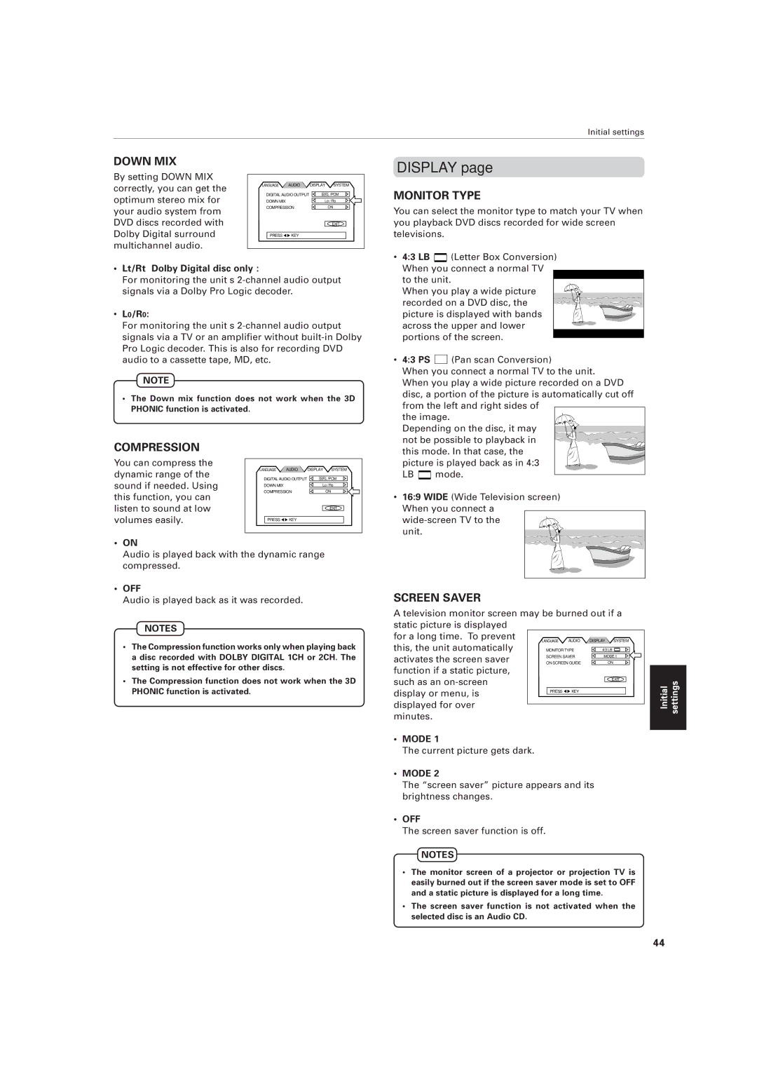 JVC XV-M556TN, XV-M557GD manual Display, Lt/Rt Dolby Digital disc only, L0/R0, Mode 