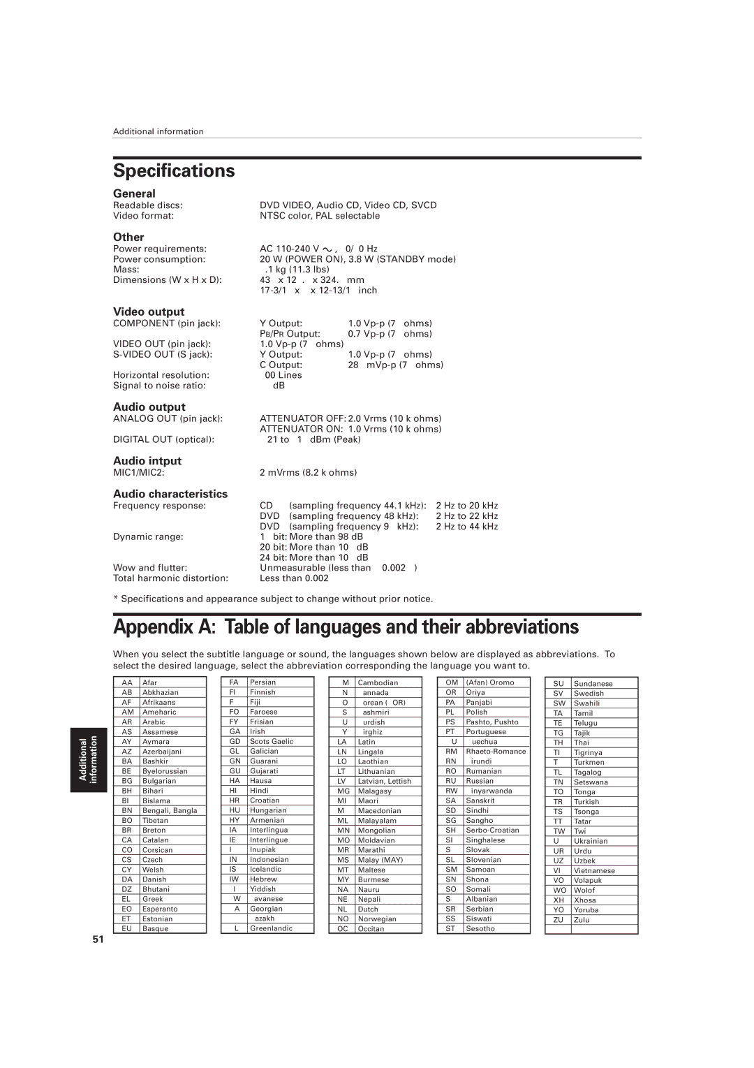 JVC XV-M557GD, XV-M556TN manual Specifications 