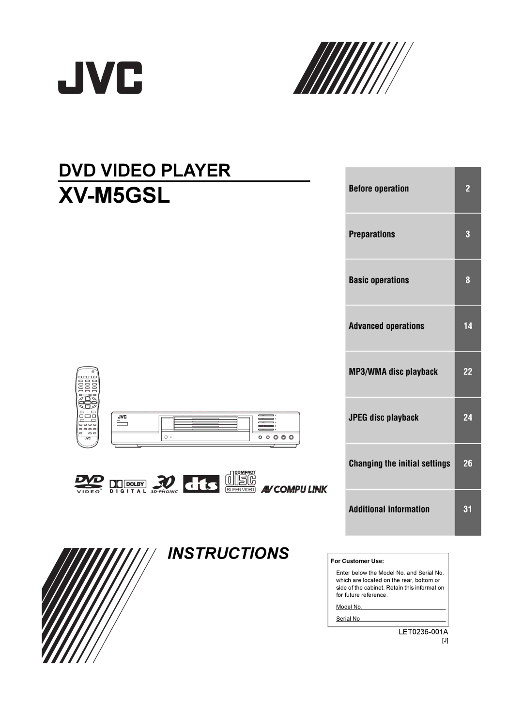 JVC XV-M5GSL manual 