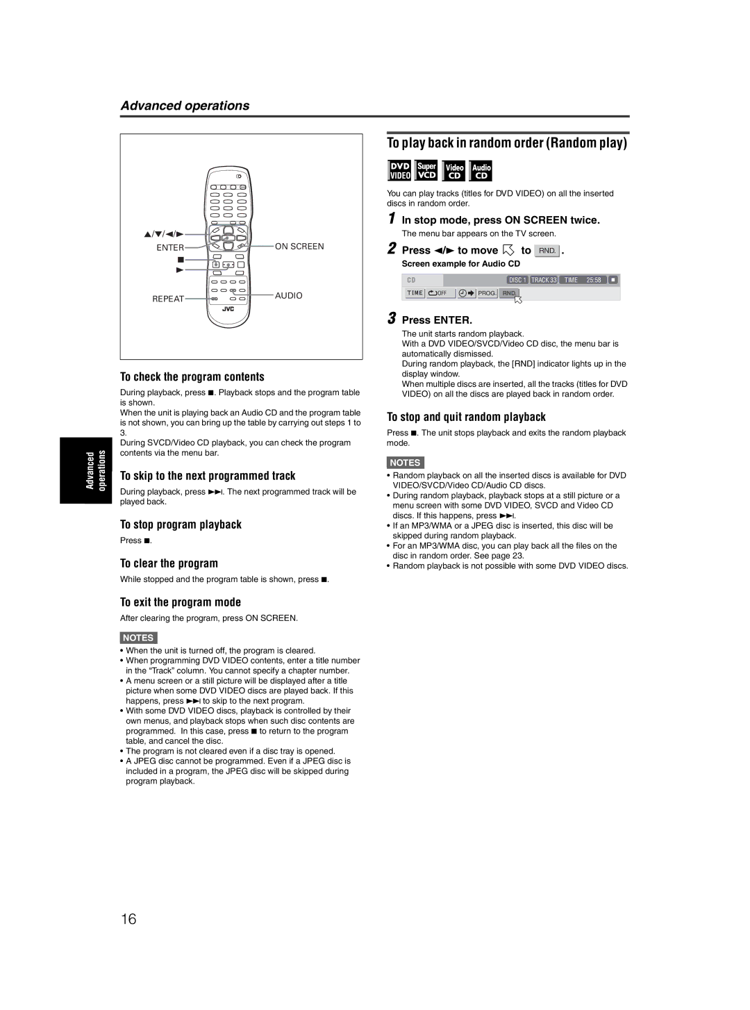 JVC XV-M5GSL manual To play back in random order Random play 