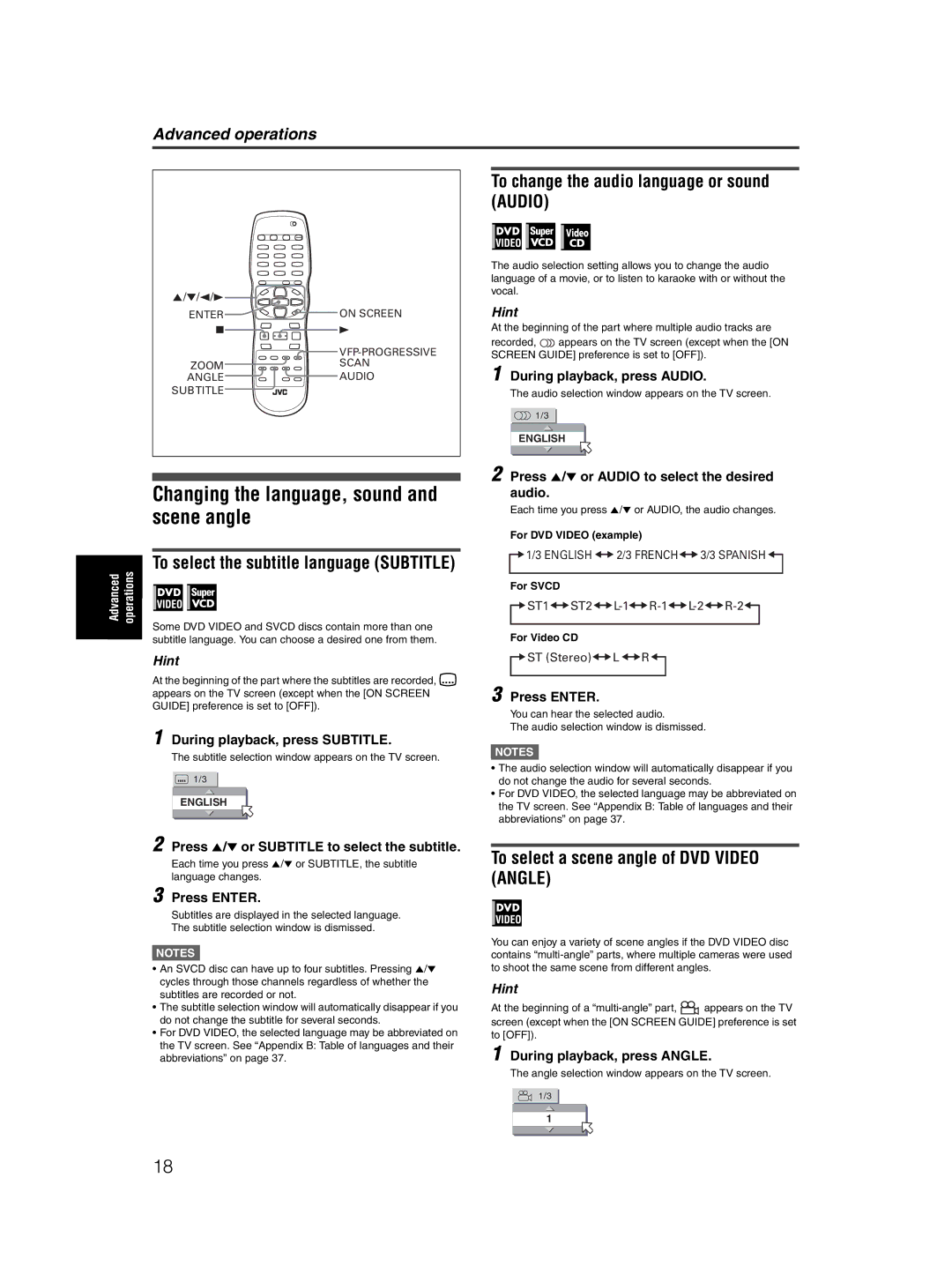 JVC XV-M5GSL manual Changing the language, sound and scene angle, To change the audio language or sound Audio 