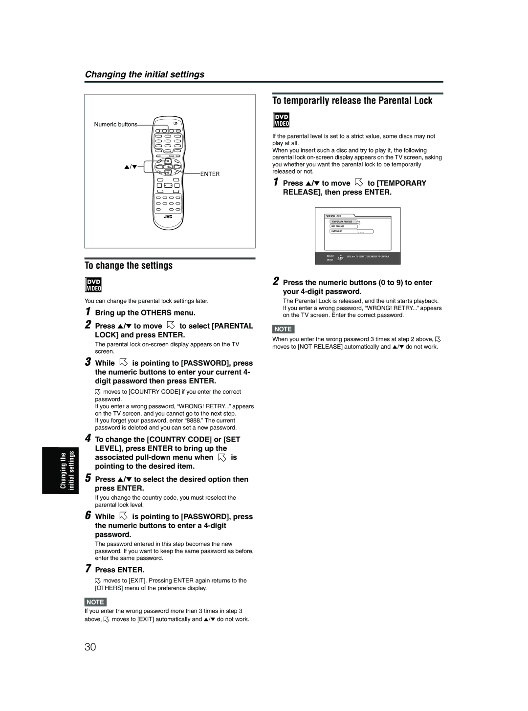 JVC XV-M5GSL manual To temporarily release the Parental Lock, Press 5/∞ to move to Temporary RELEASE, then press Enter 