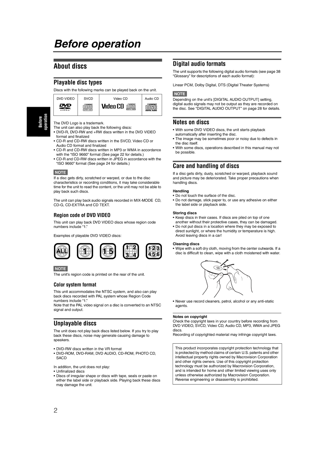 JVC XV-M5GSL manual Before operation, About discs 