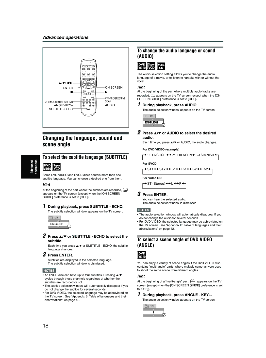 JVC XV-MK5GSL manual Changing the language, sound and scene angle, To change the audio language or sound Audio 