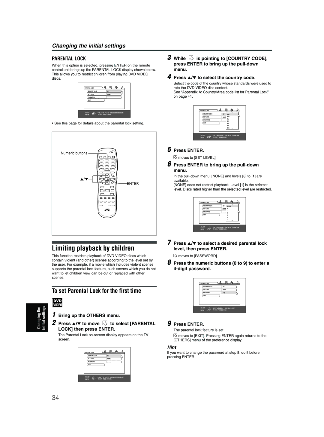 JVC XV-MK5GSL manual Limiting playback by children, To set Parental Lock for the first time, Bring up the Others menu 