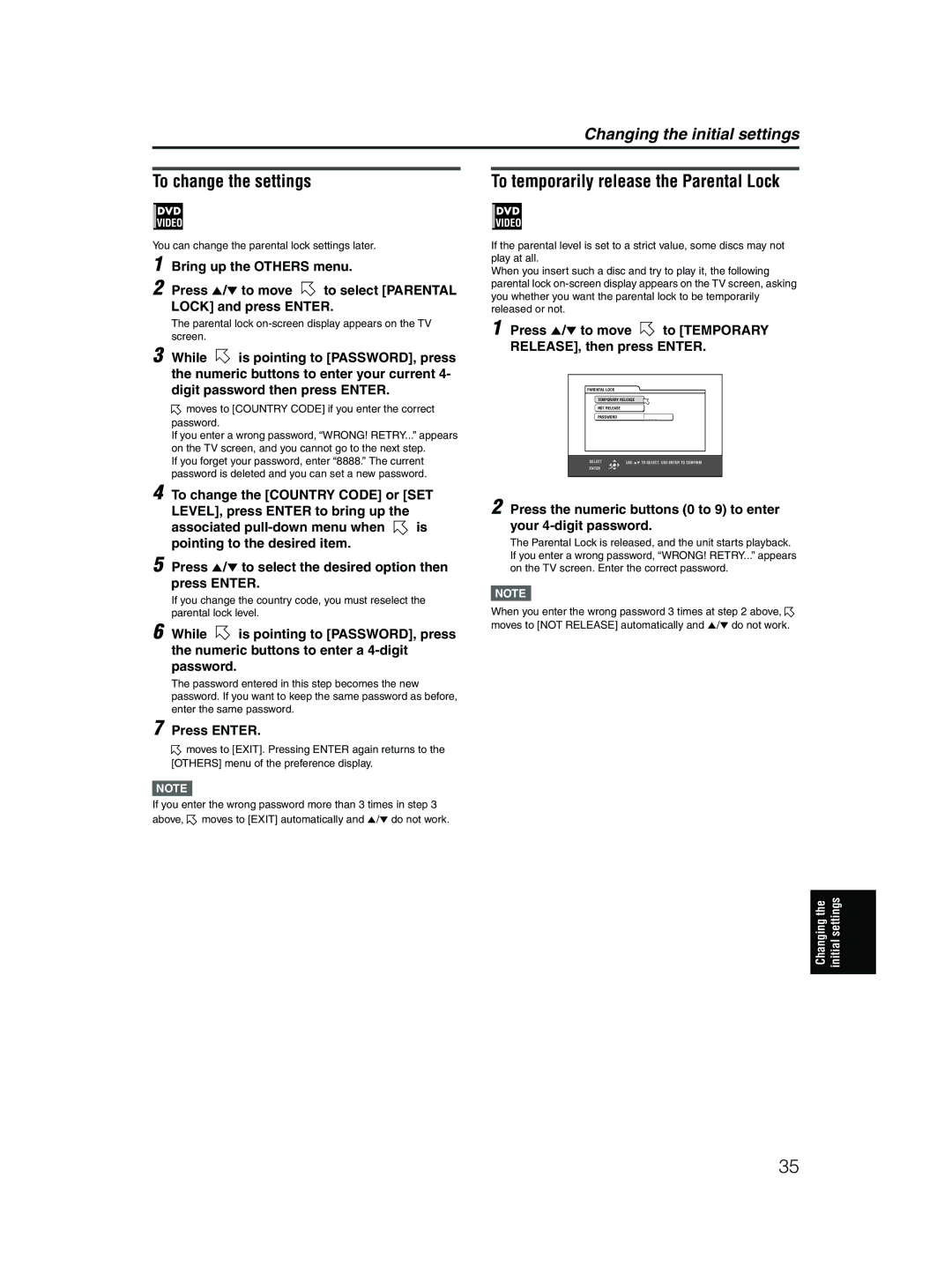 JVC XV-MK5GSL manual To change the settings, Press 5/∞ to move To select Parental Lock and press Enter 