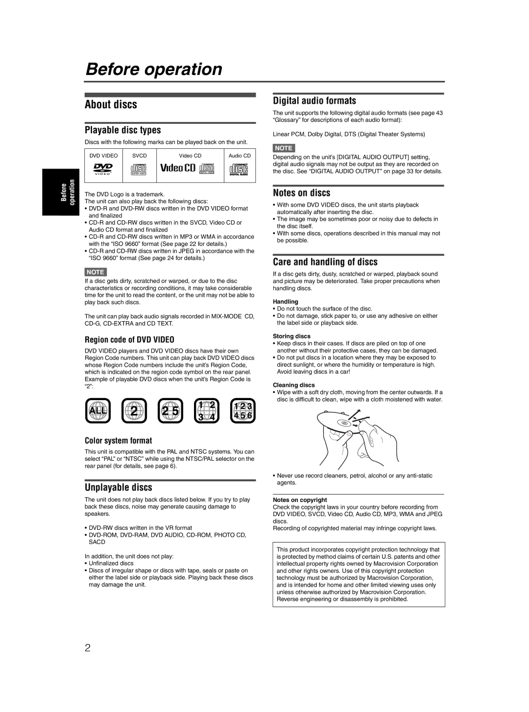 JVC XV-MK5GSL manual Before operation, About discs 