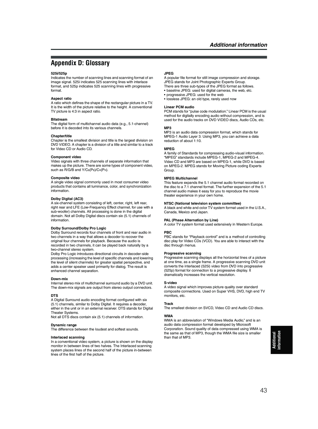 JVC XV-MK5GSL manual Appendix D Glossary 