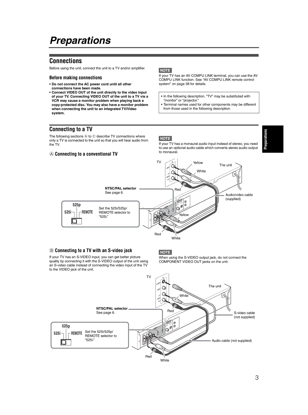 JVC XV-MK5GSL manual Preparations, Connections, Connecting to a TV 