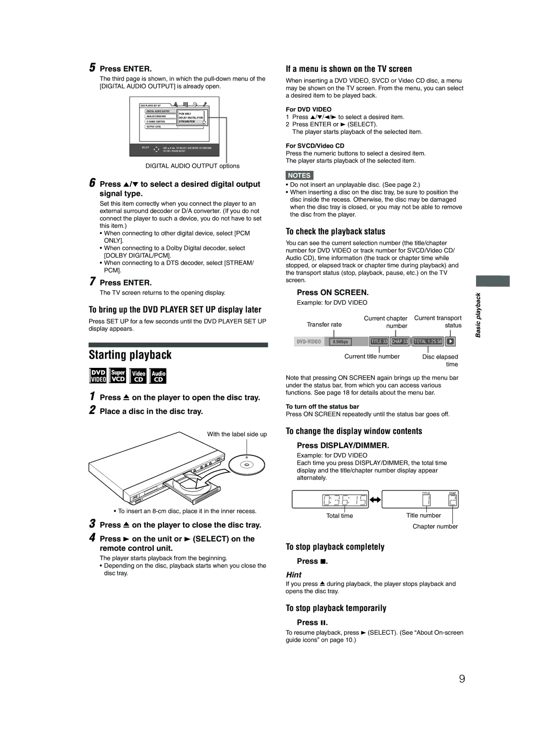 JVC XV-N212S manual Starting playback 