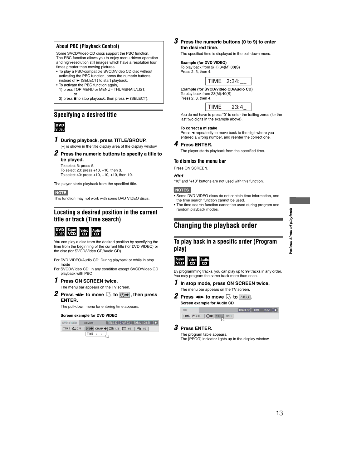 JVC XV-N212S manual Changing the playback order, Specifying a desired title, To play back in a specific order Program play 