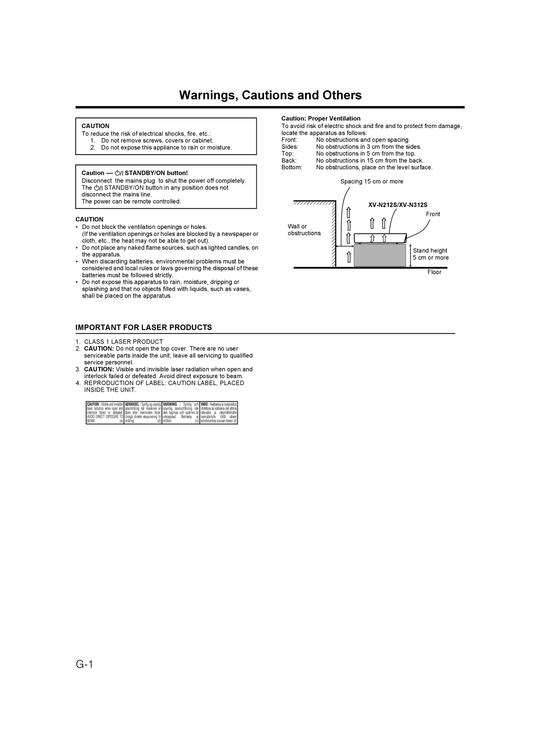 JVC XV-N212S manual Important for Laser Products 