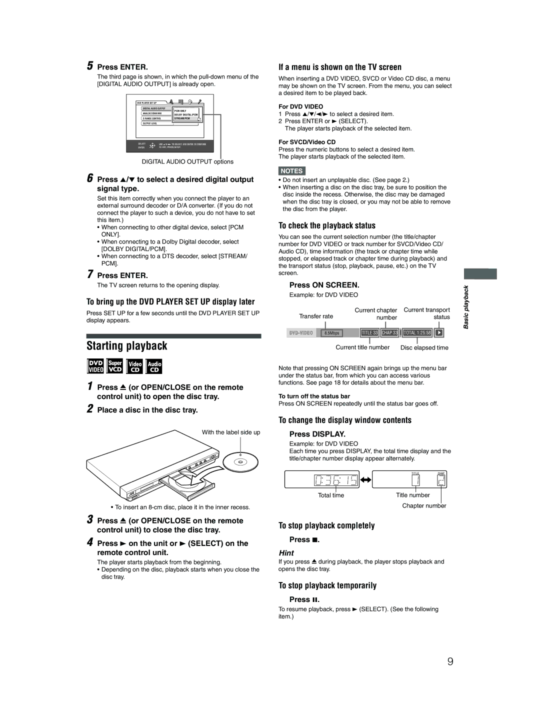 JVC XV-N310B manual Starting playback 