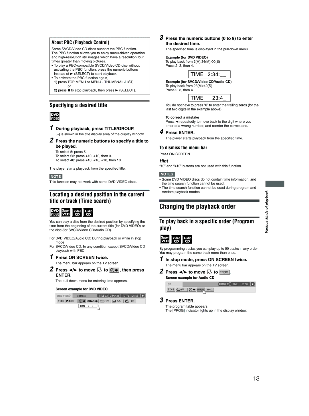 JVC XV-N310B manual Changing the playback order, Specifying a desired title, To play back in a specific order Program play 