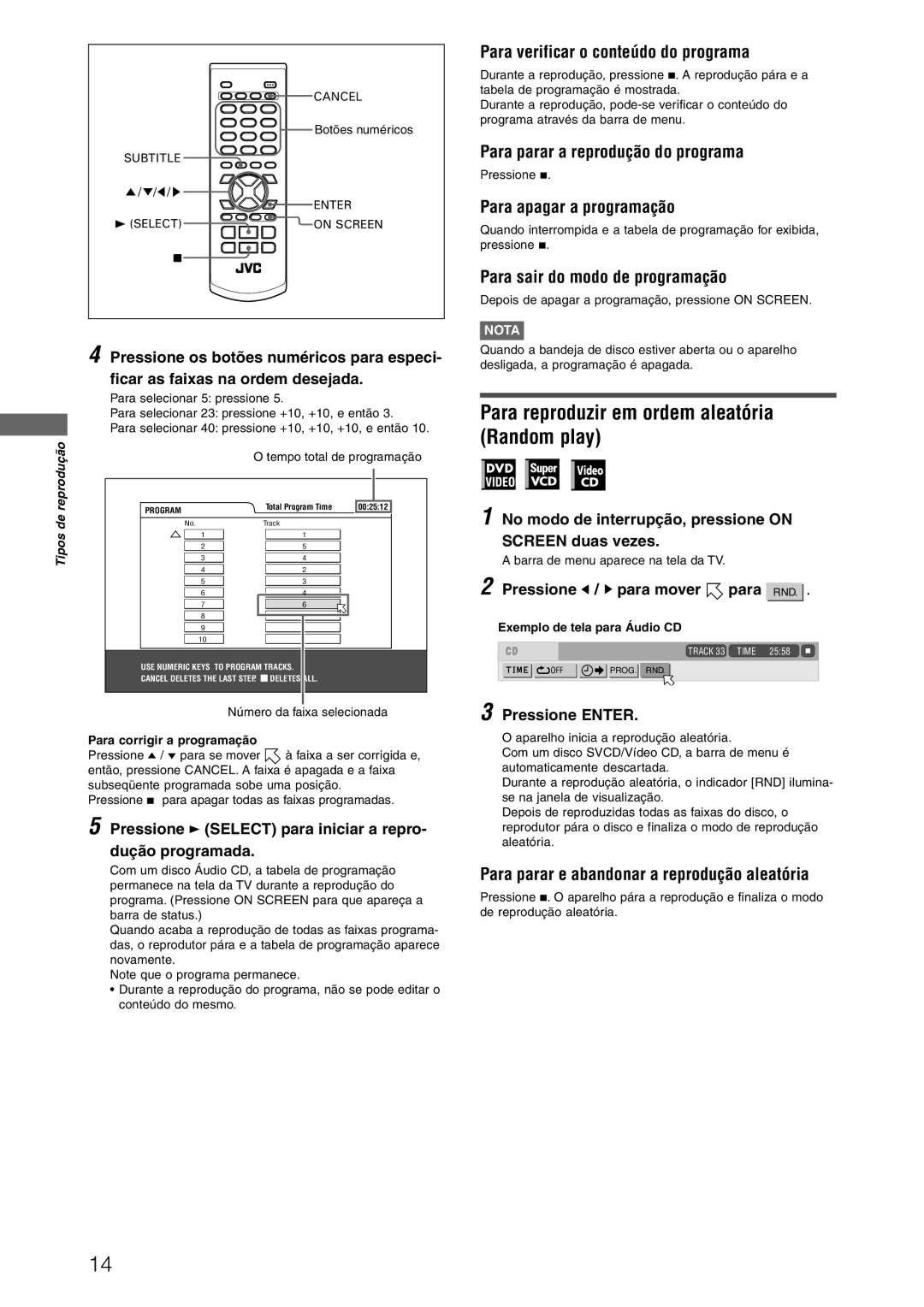 JVC XV-N312SUW manual Para reproduzir em ordem aleatória Random play 