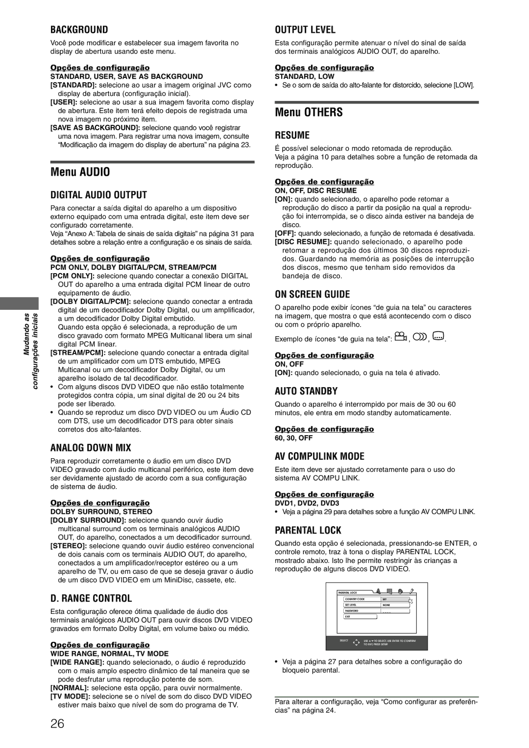 JVC XV-N312SUW manual Menu Audio, Menu Others 