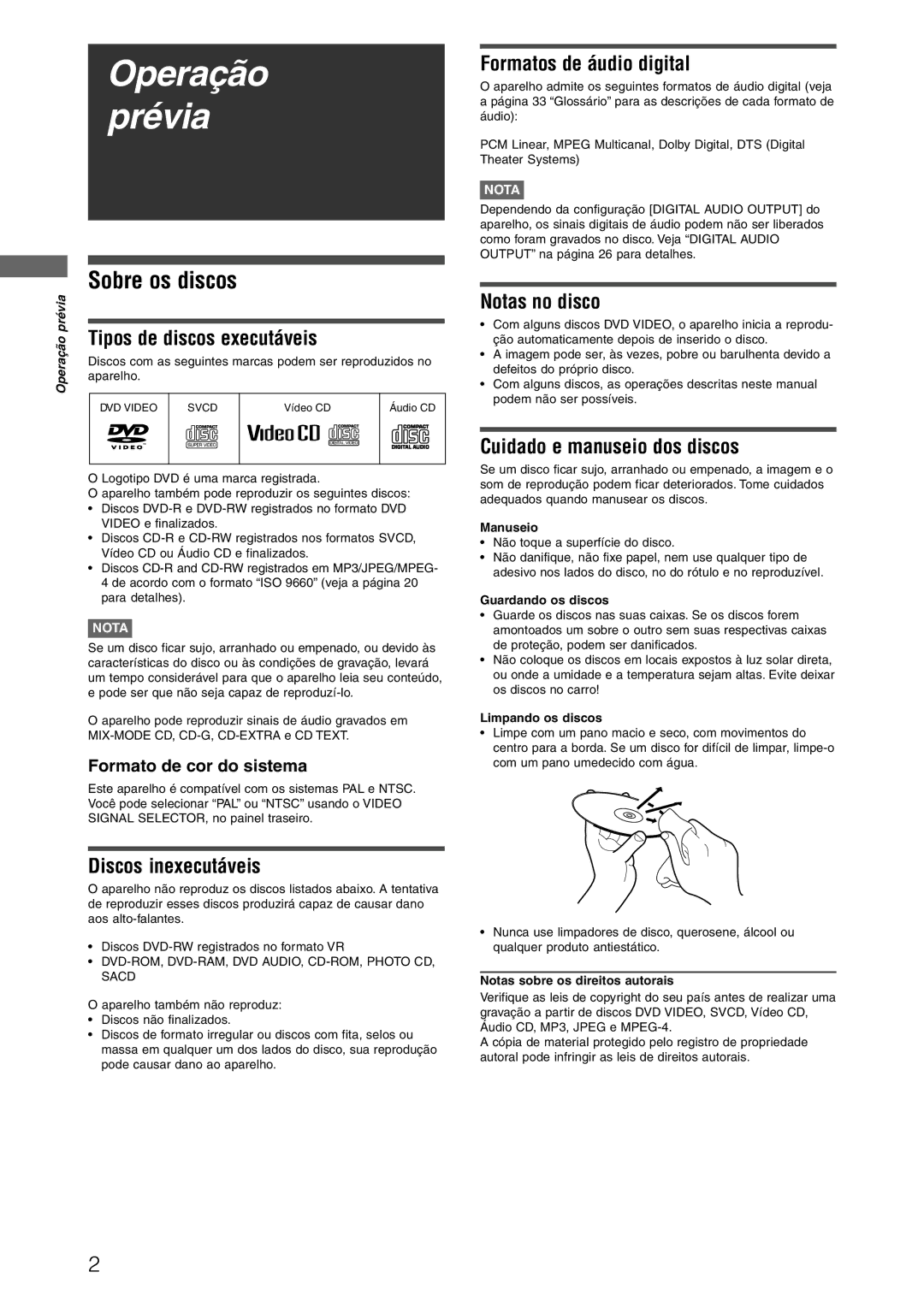 JVC XV-N312SUW manual Sobre os discos 