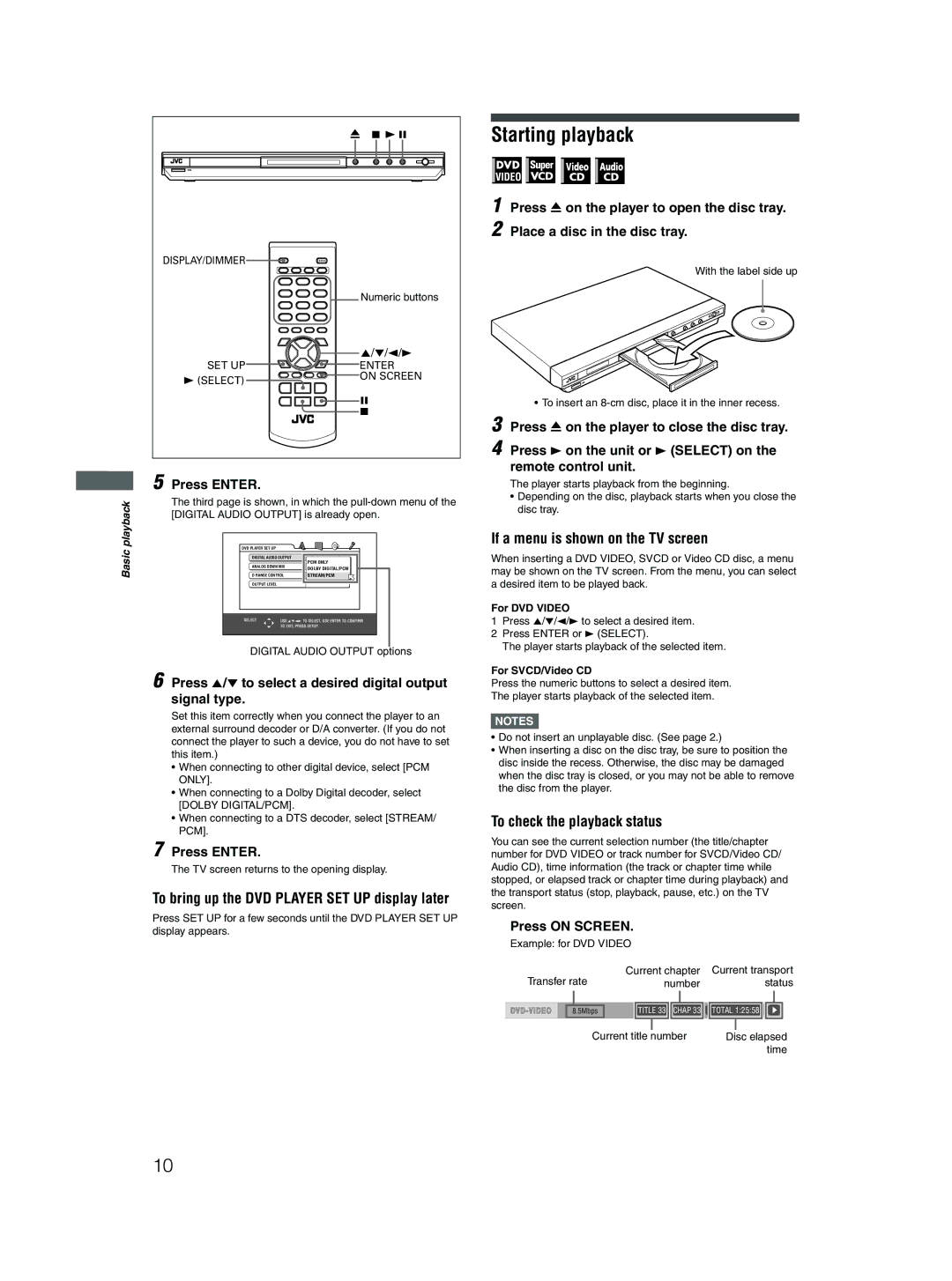 JVC XV-N315B, XV-N210B, XV-N316S manual Starting playback, If a menu is shown on the TV screen 