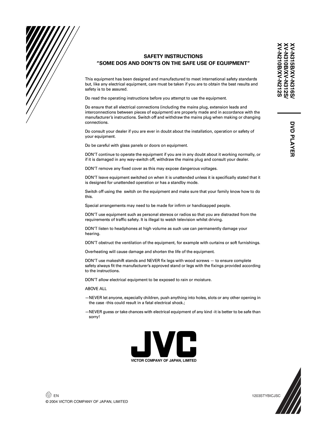 JVC XV-N316S, XV-N315B, XV-N210B manual Above ALL, Victor Company of JAPAN, Limited 