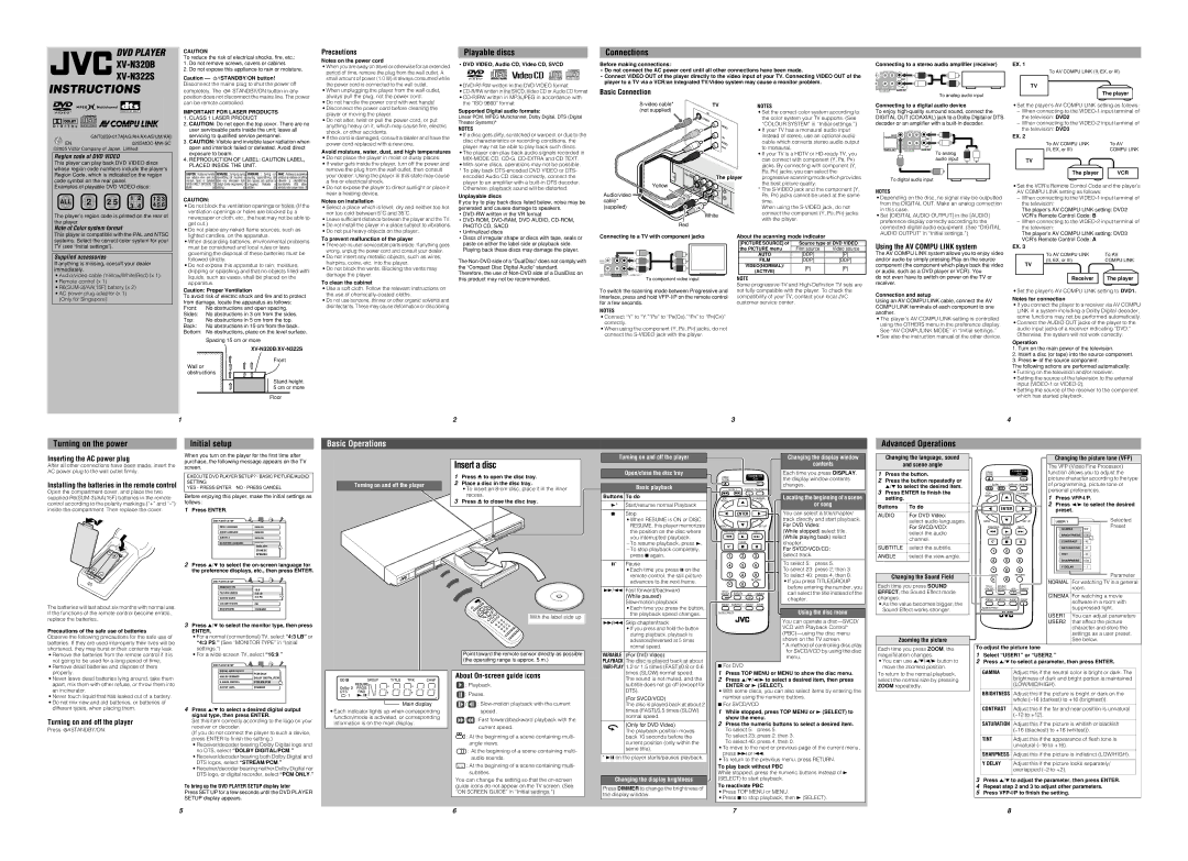 JVC XV-N320B user service Precautions, Basic Connection, Using the AV Compu Link system, Inserting the AC power plug 