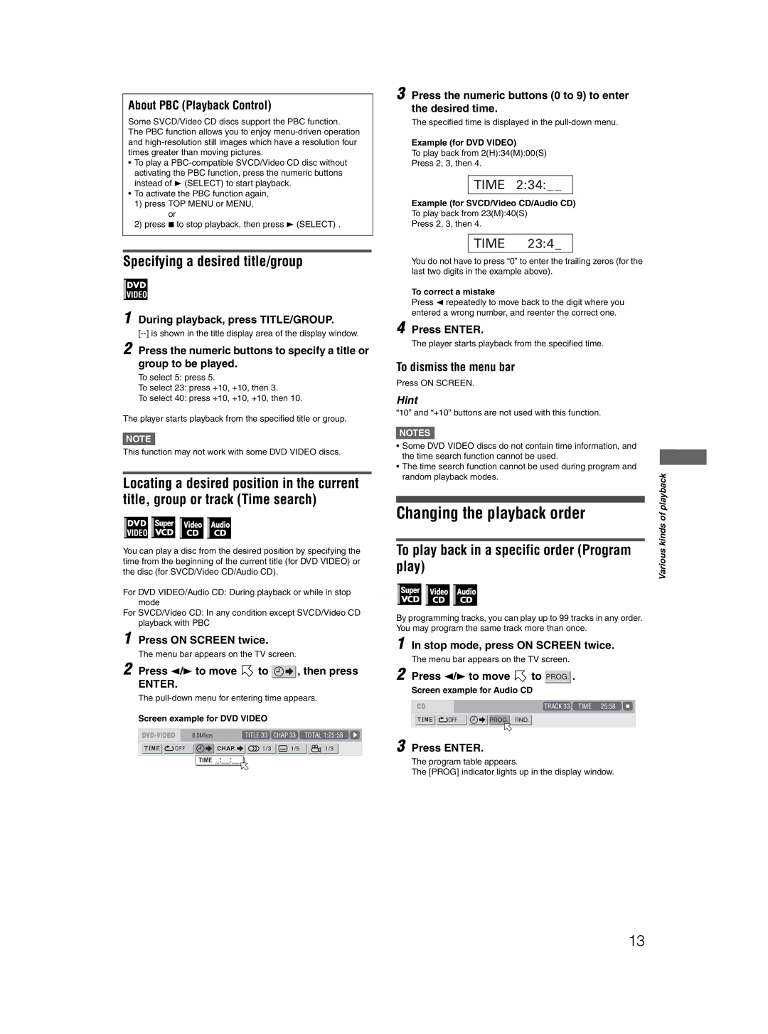 JVC XV-N410B Changing the playback order, Specifying a desired title/group, To play back in a specific order Program play 