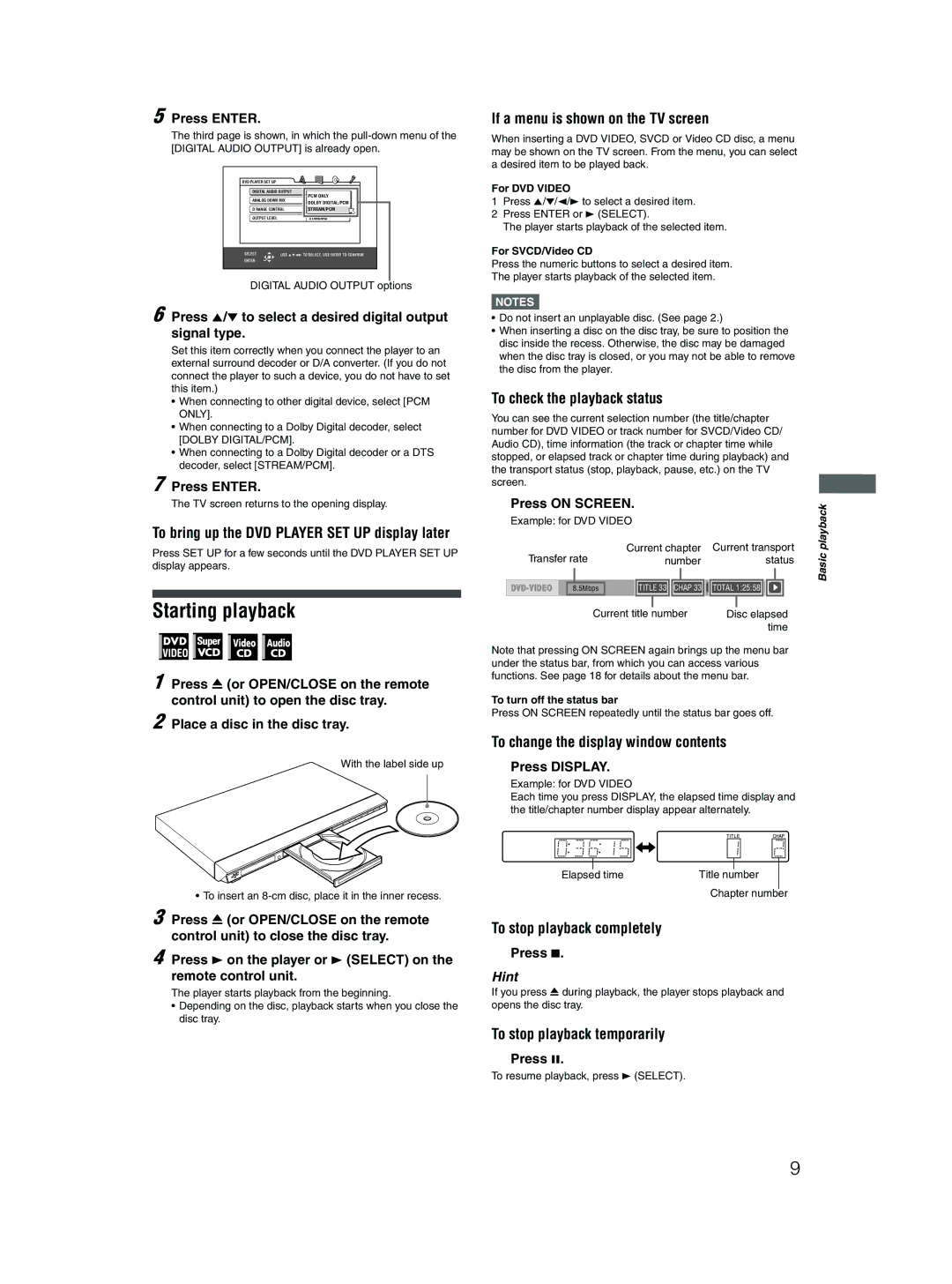 JVC XV-N412S manual Starting playback 