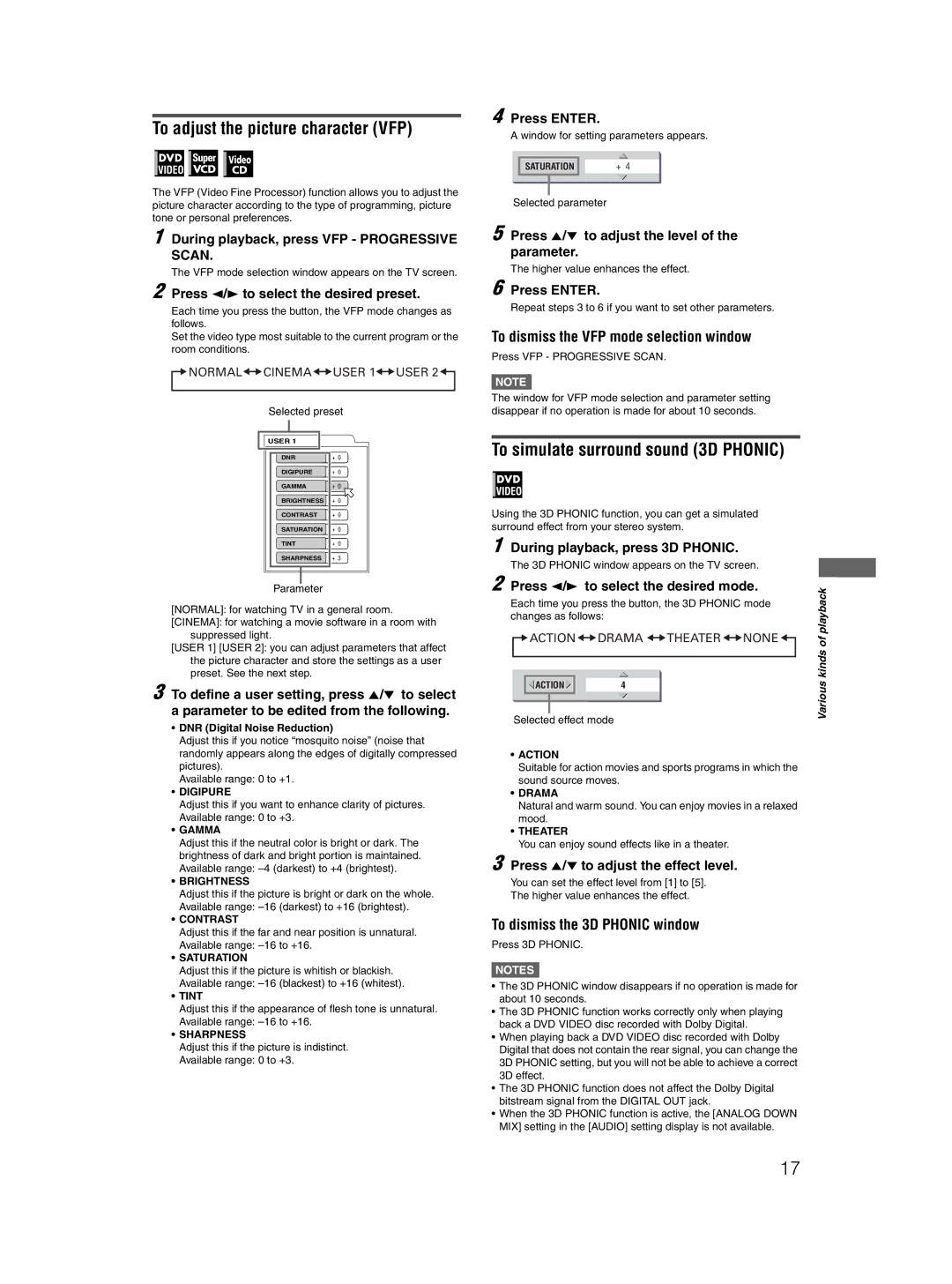 JVC XV-N412S manual To adjust the picture character VFP, To dismiss the VFP mode selection window 