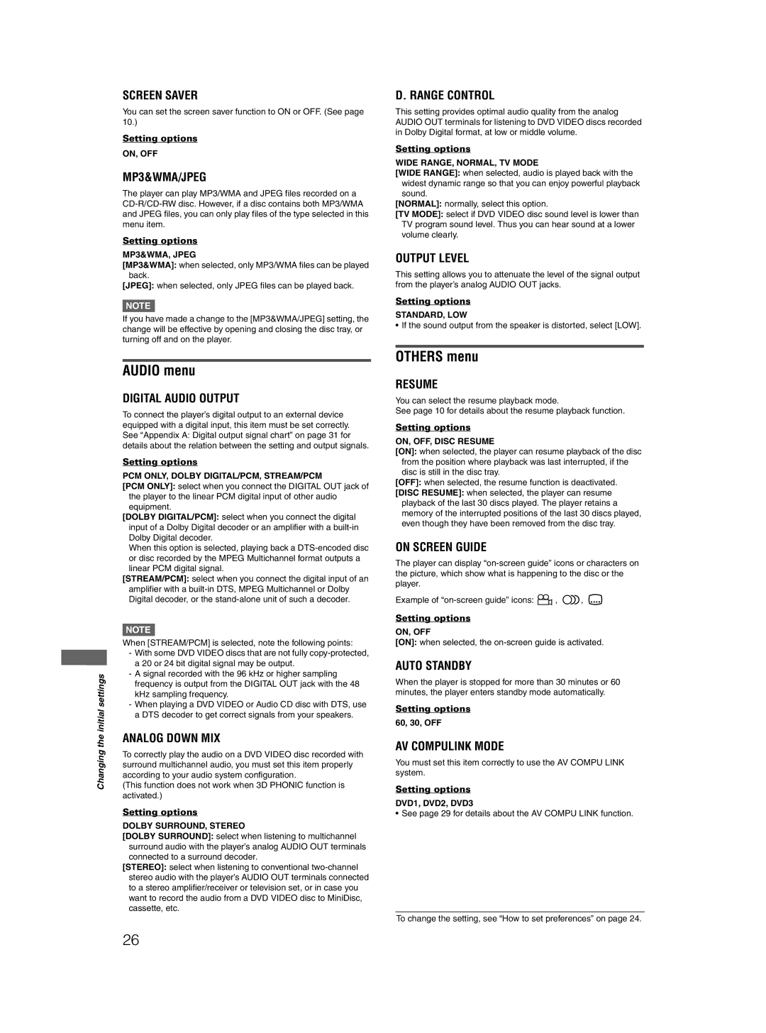 JVC XV-N412S manual Audio menu, Others menu 