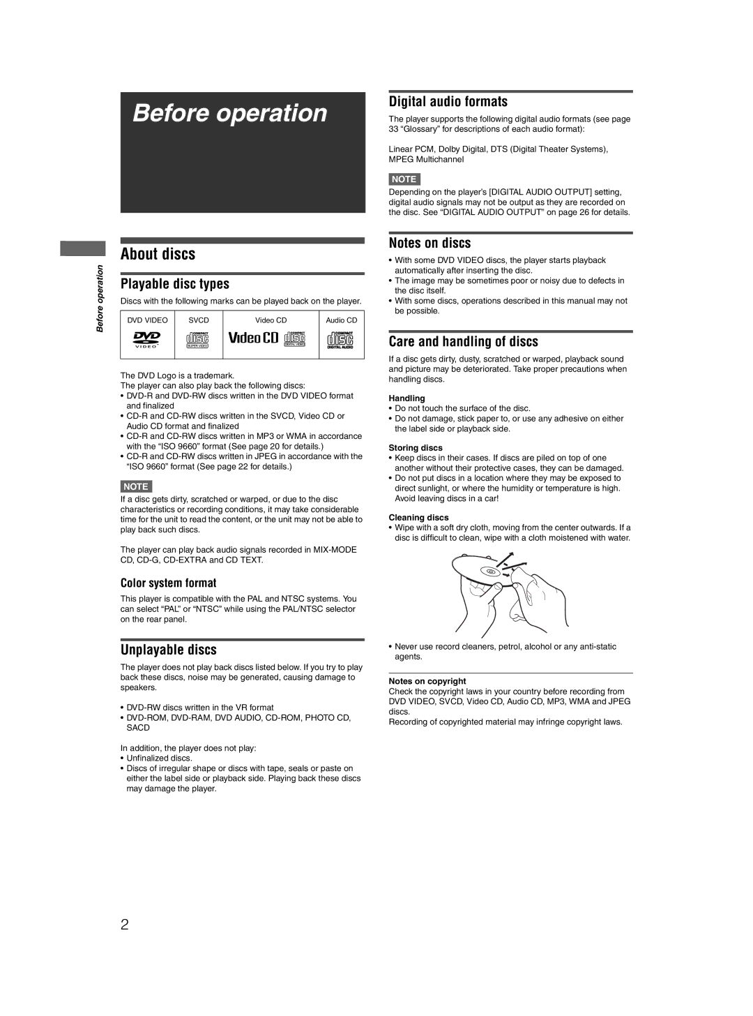 JVC XV-N412S manual Before operation, About discs 