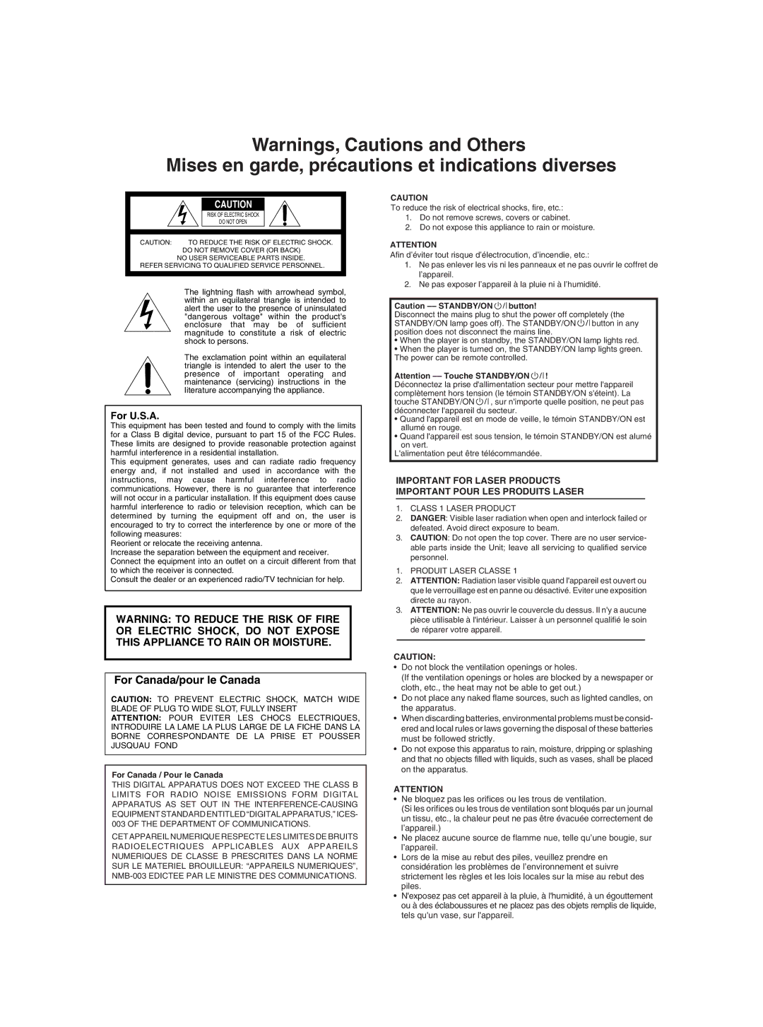 JVC XV-N50BK manual Mises en garde, précautions et indications diverses 