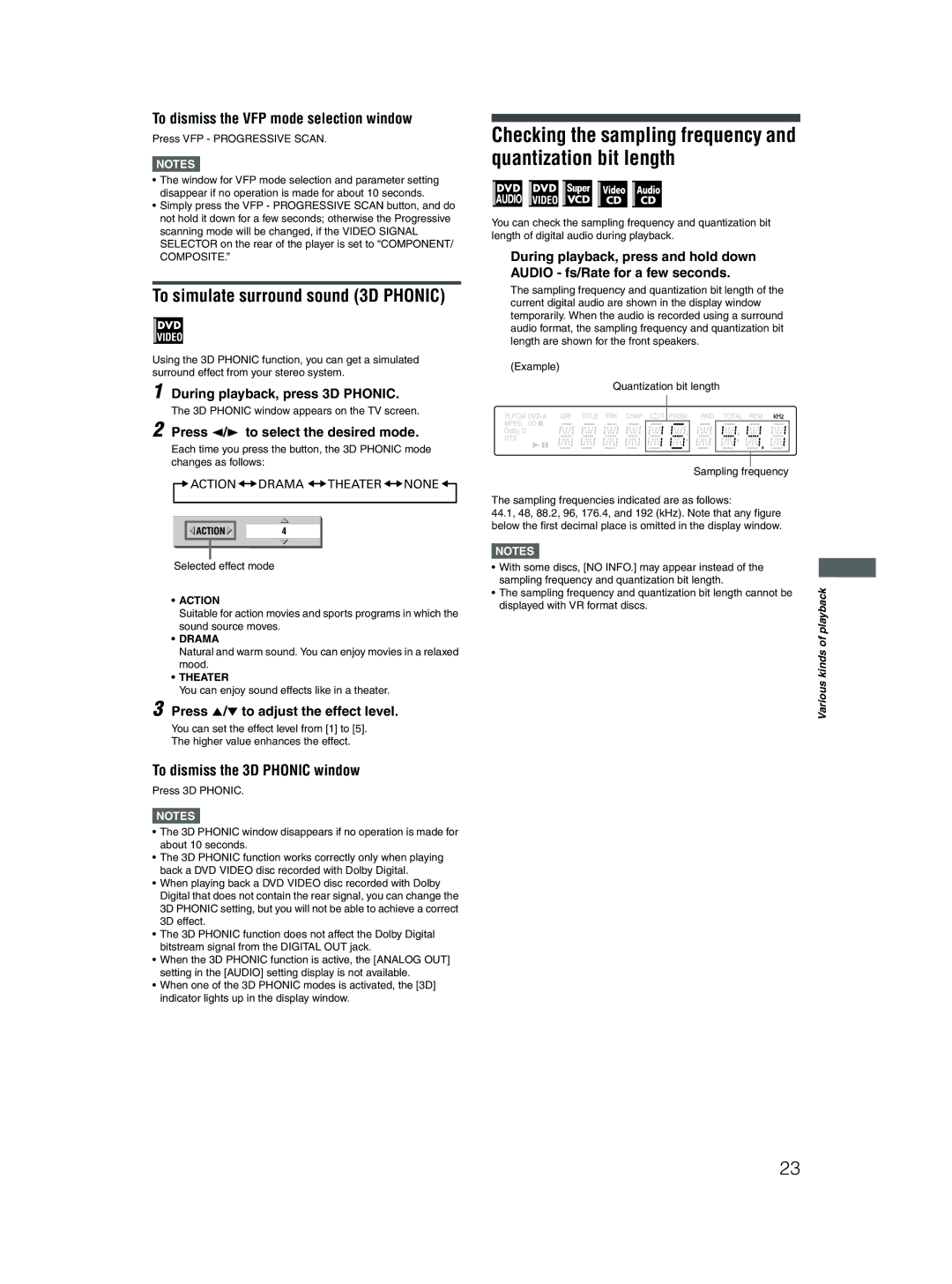 JVC XV-N512S manual To simulate surround sound 3D Phonic, To dismiss the VFP mode selection window 