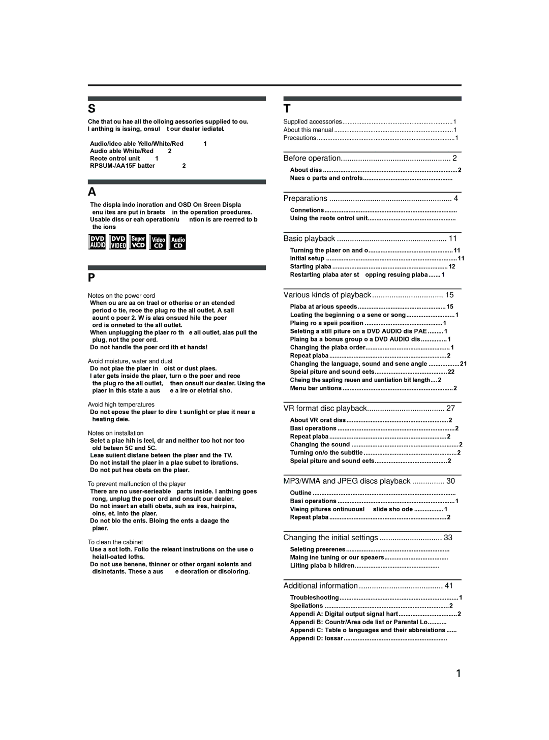 JVC XV-N512S Supplied accessories, About this manual, Precautions, Table of contents 