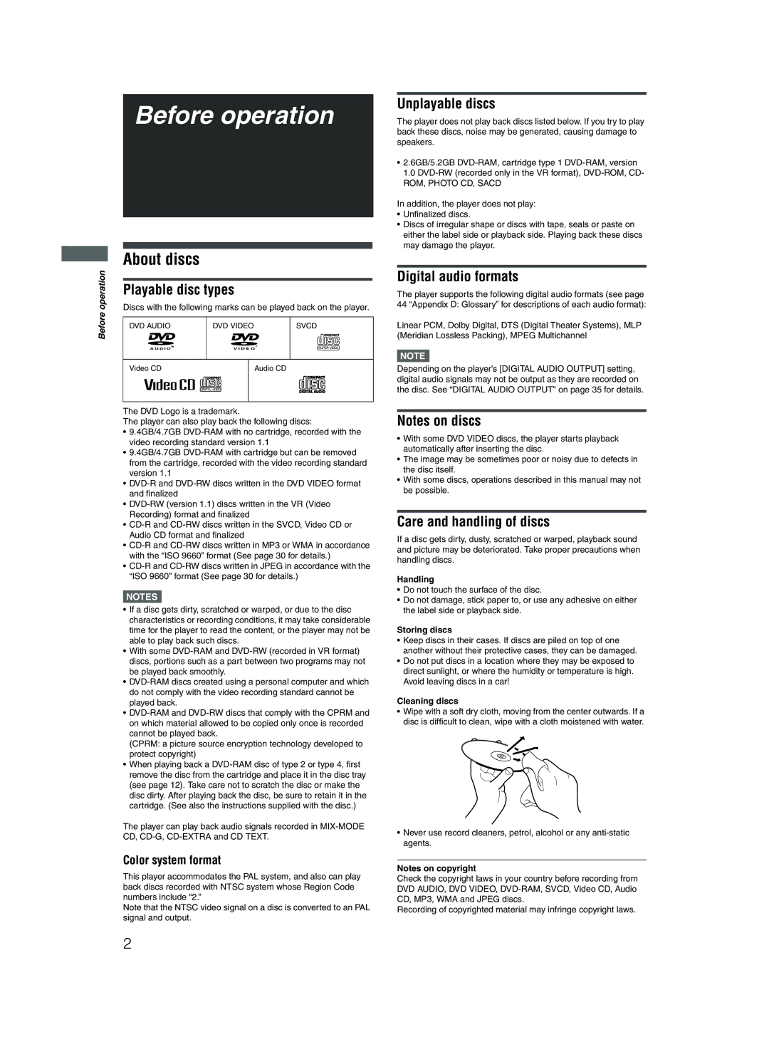 JVC XV-N512S manual Before operation, About discs 