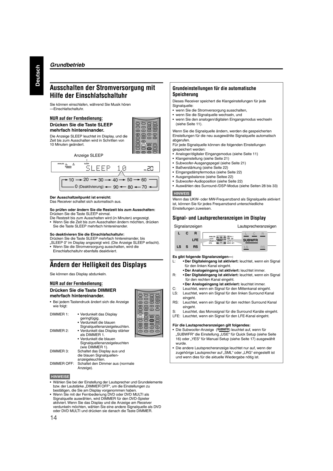 JVC XV-N55SL manual Ändern der Helligkeit des Displays, Grundeinstellungen für die automatische Speicherung 