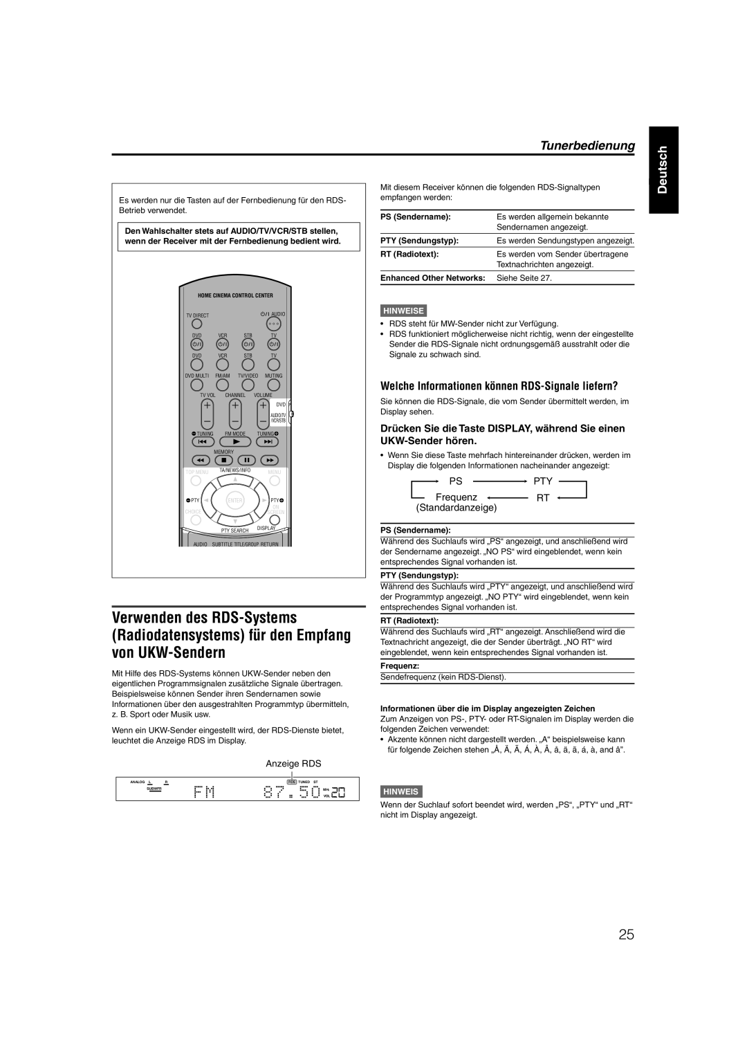 JVC XV-N55SL manual Welche Informationen können RDS-Signale liefern? 