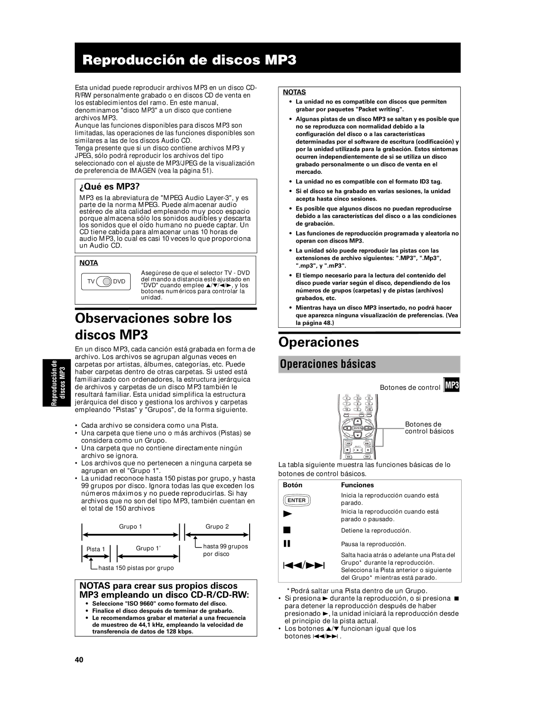 JVC XV-N5SL manual Reproducción de discos MP3, Observaciones sobre los discos MP3, Operaciones básicas, ¿Qué es MP3? 