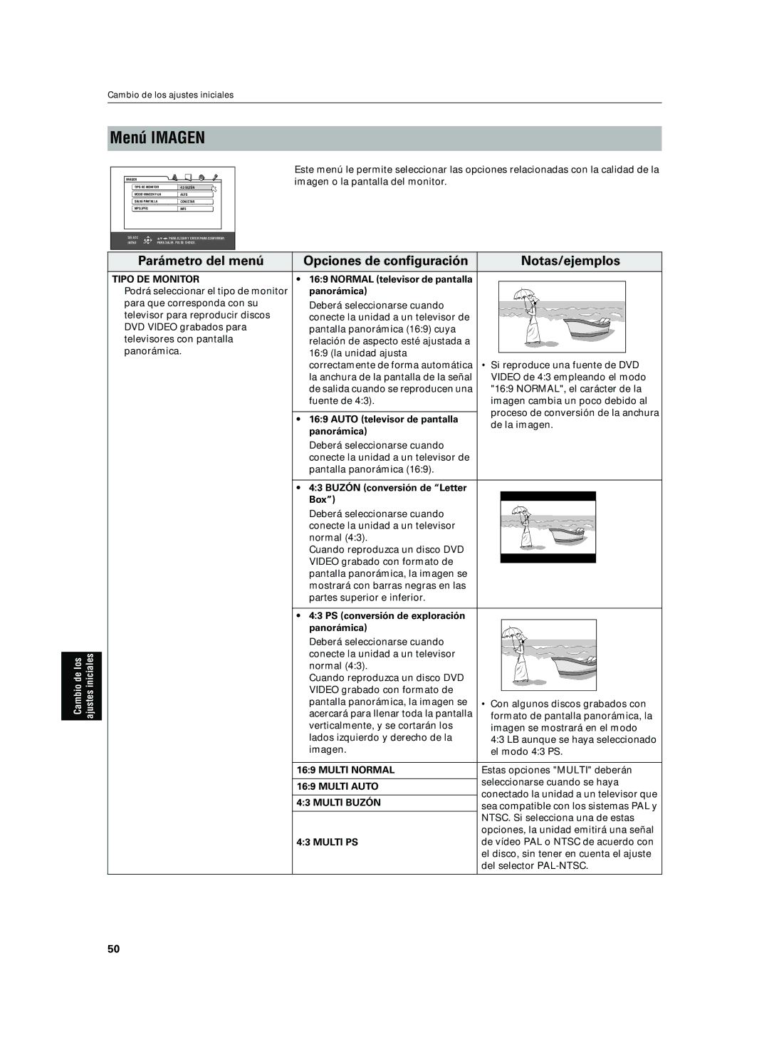 JVC XV-N5SL manual Menú Imagen, Tipo DE Monitor, Multi Buzón 