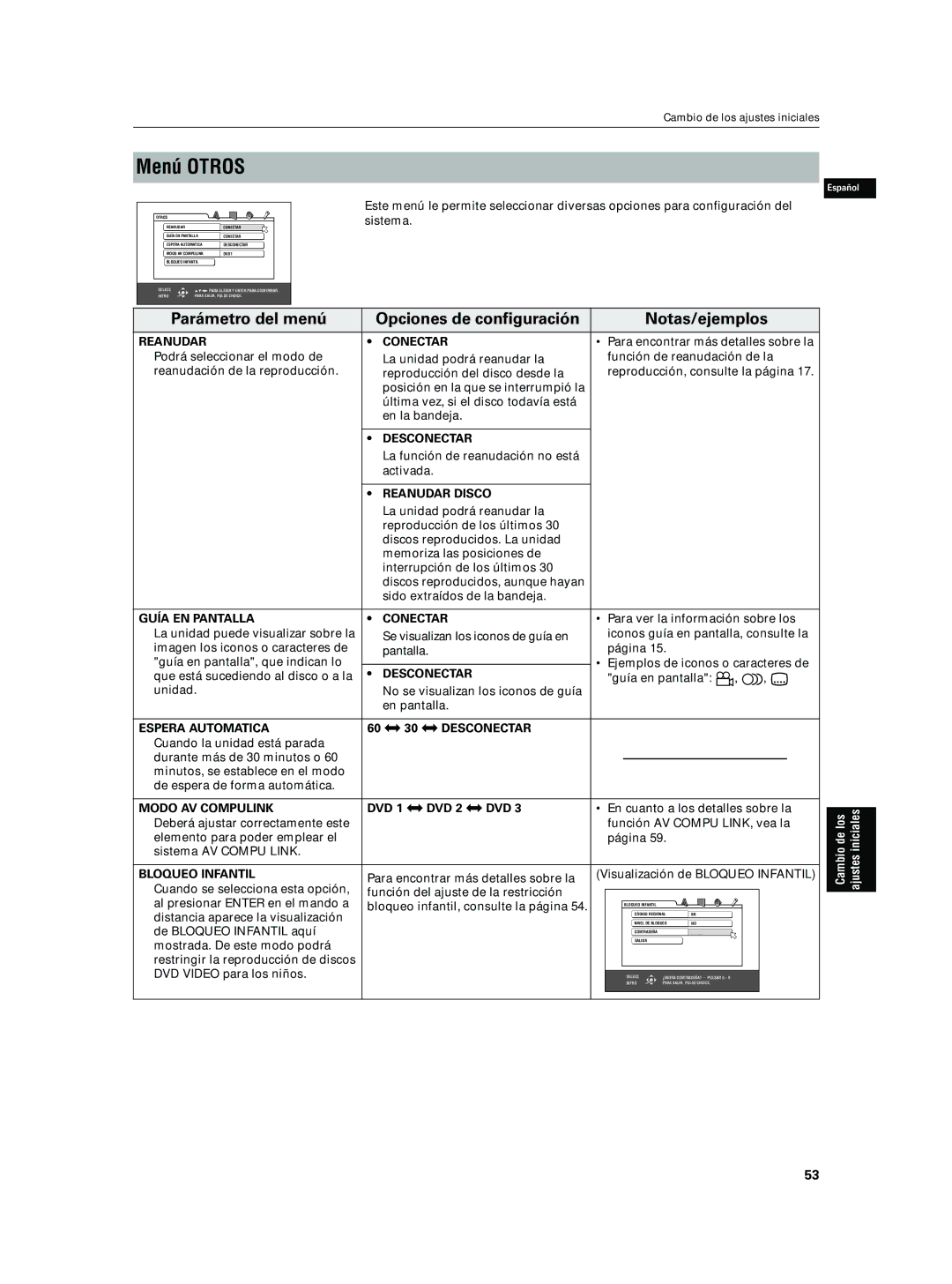 JVC XV-N5SL manual Menú Otros 