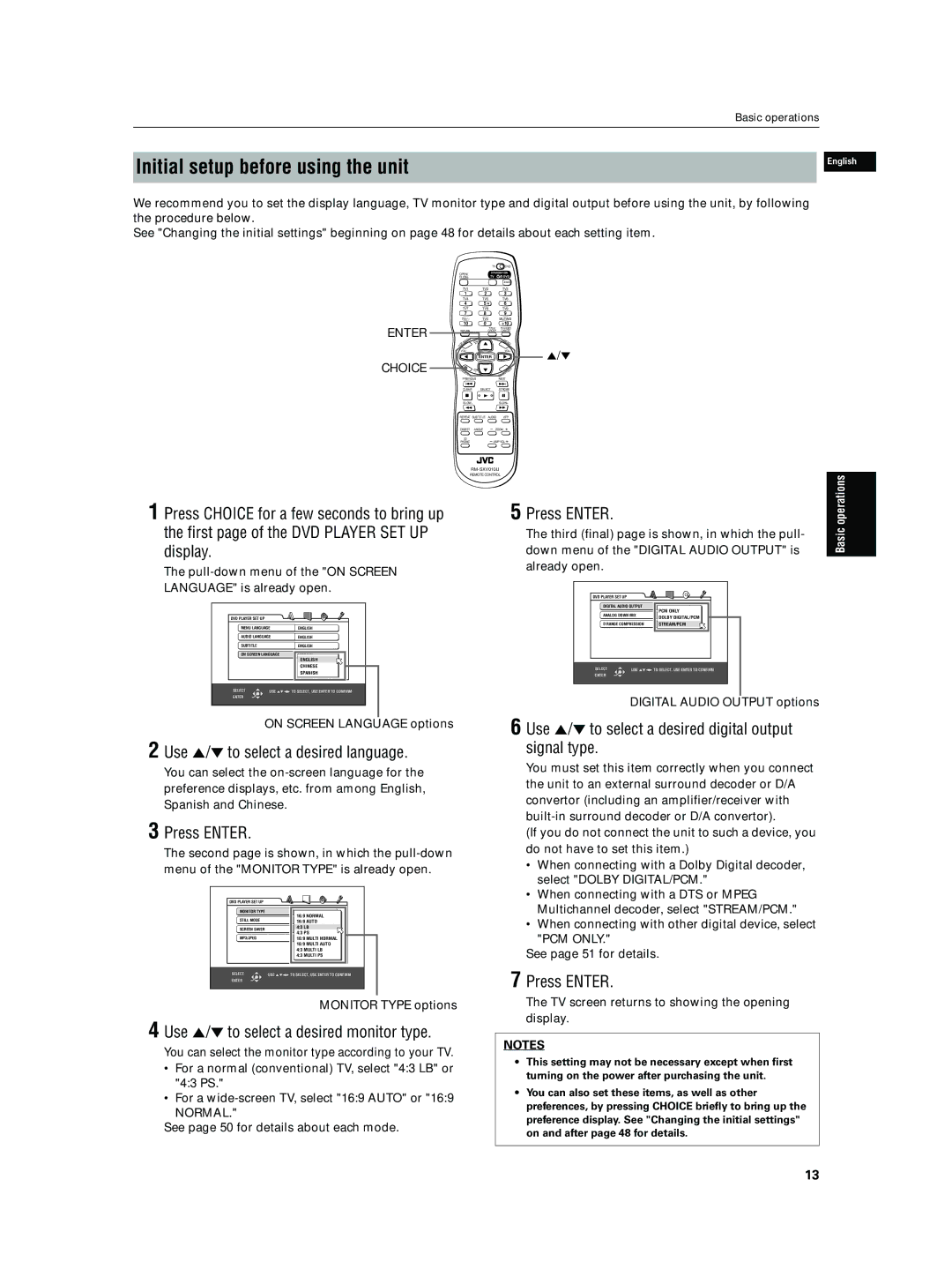 JVC XV-N5SL manual Initial setup before using the unit, Use 5/∞ to select a desired language, Press Enter 