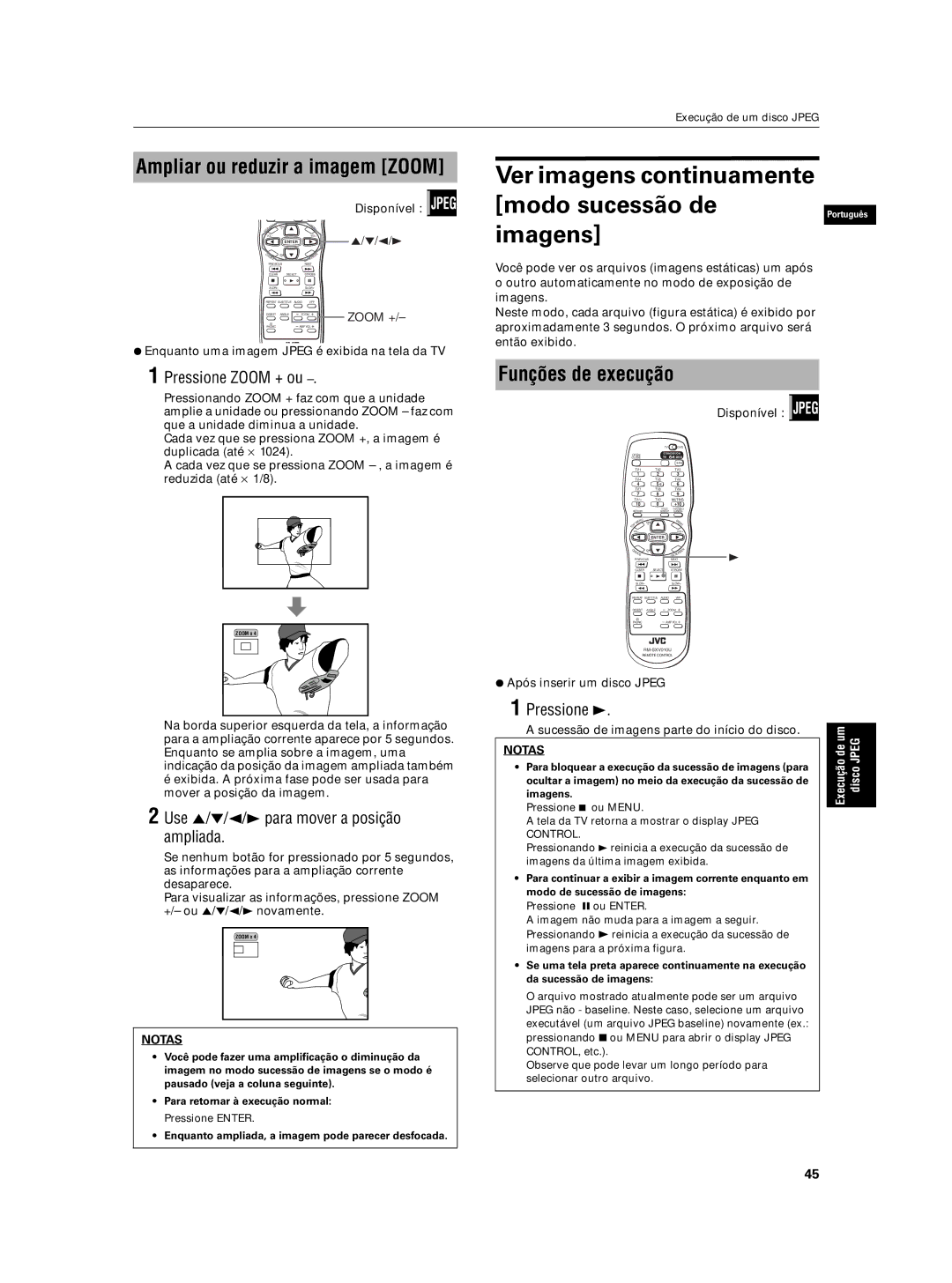 JVC XV-N5SL Ver imagens continuamente Modo sucessão de, Imagens, Ampliar ou reduzir a imagem Zoom, Funções de execução 