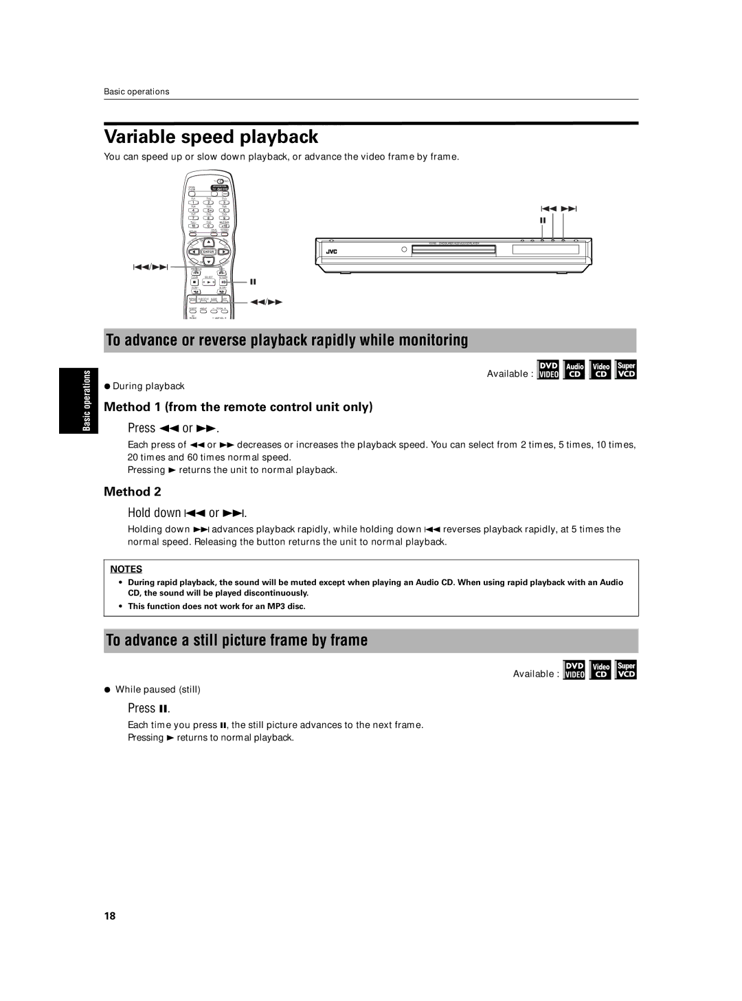 JVC XV-N5SL manual Variable speed playback, To advance or reverse playback rapidly while monitoring, Method 