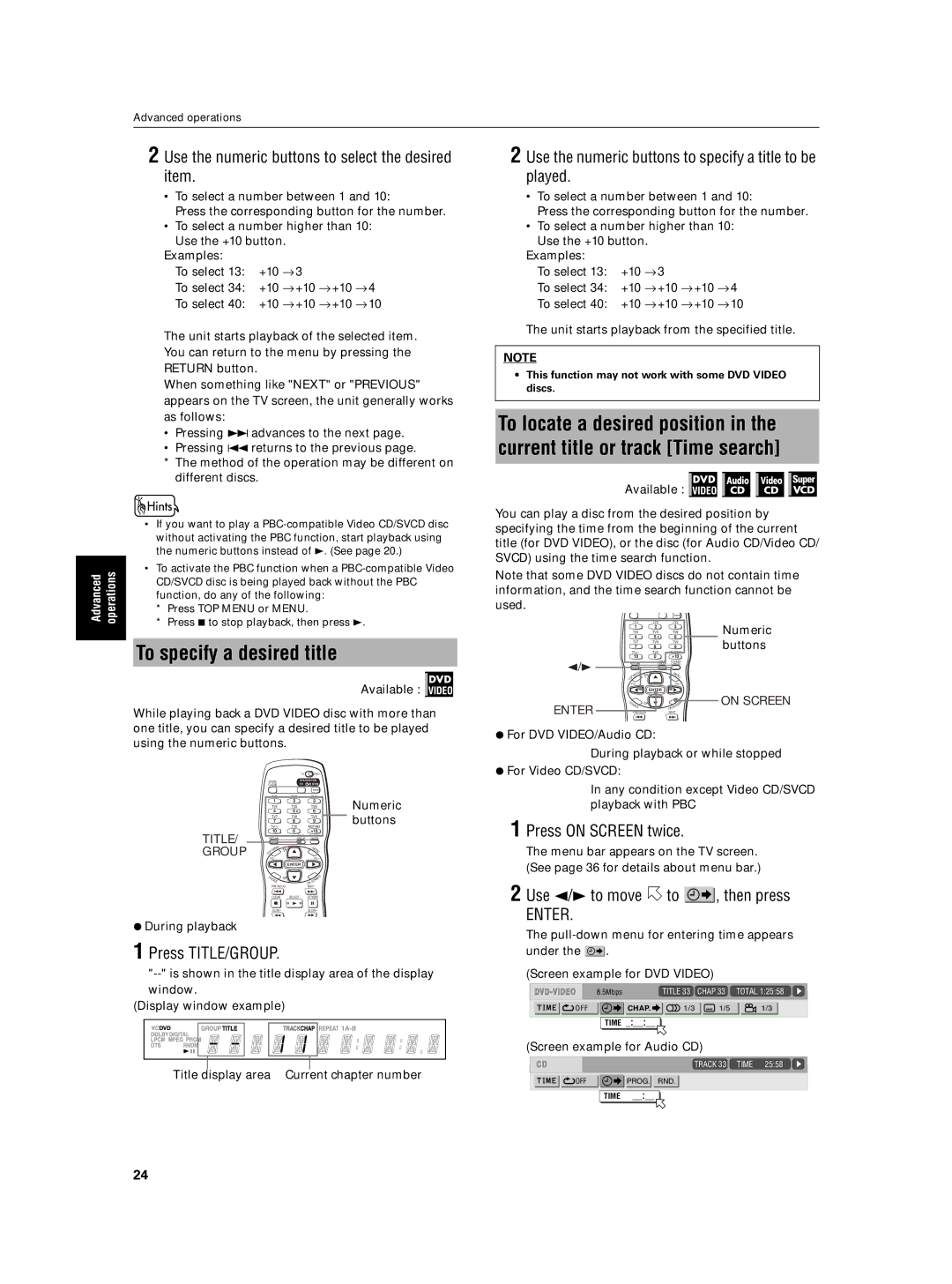 JVC XV-N5SL manual To specify a desired title 