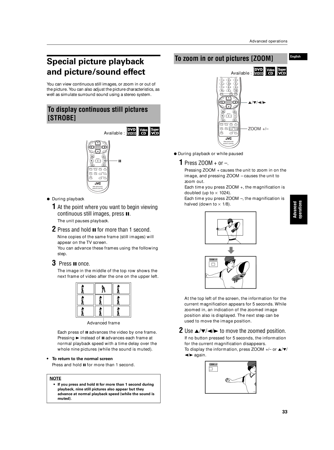 JVC XV-N5SL manual Special picture playback and picture/sound effect, To display continuous still pictures Strobe 