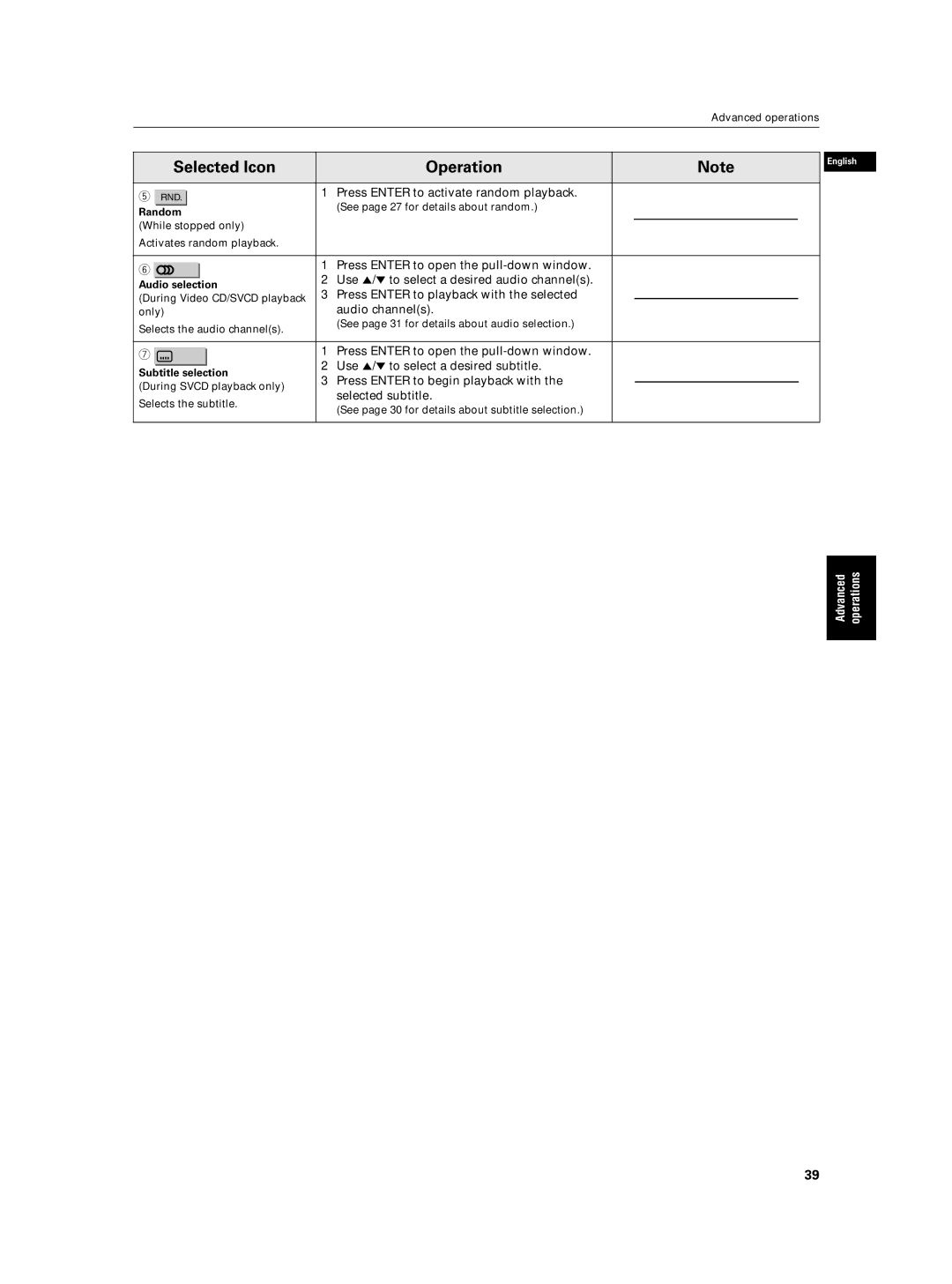 JVC XV-N5SL Press Enter to activate random playback, Press Enter to playback with the selected, Audio channels, Random 