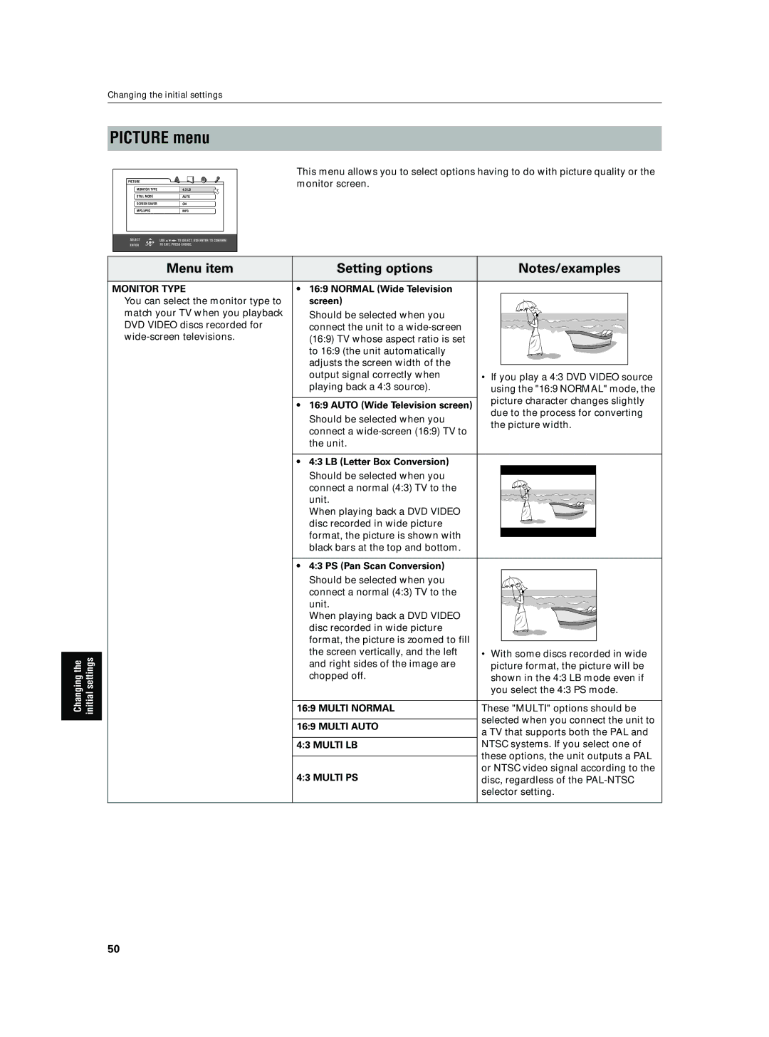 JVC XV-N5SL manual Picture menu 