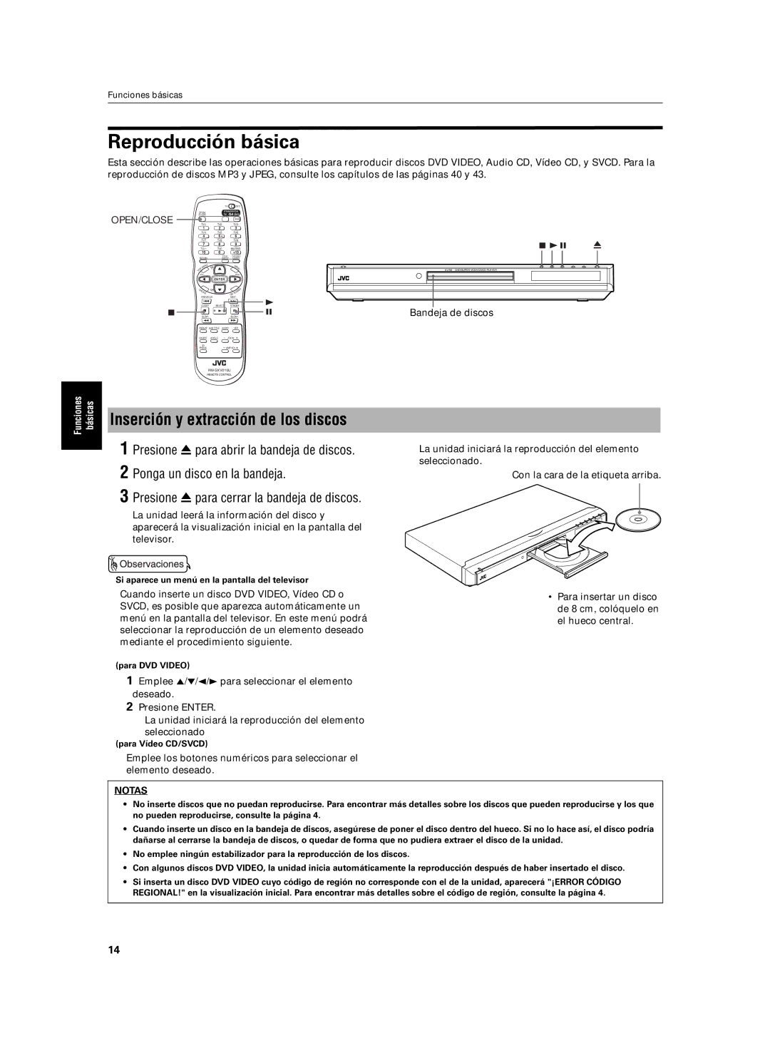 JVC XV-N5SL manual Reproducción básica, Inserción y extracción de los discos, Bandeja de discos 